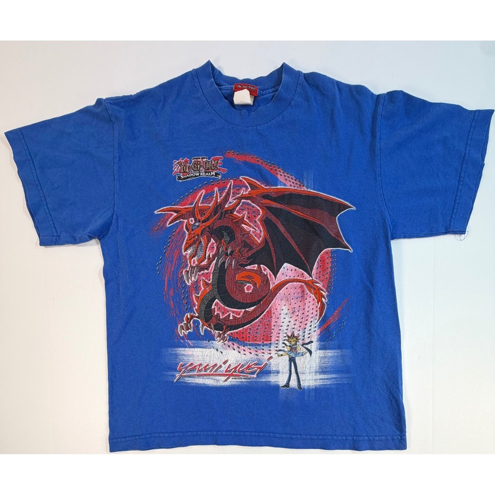 Vintage Yu-Gi-Oh Slifer the Sky Dragon Yami Yugi Blue Graphic T-Shirt Anime 1996